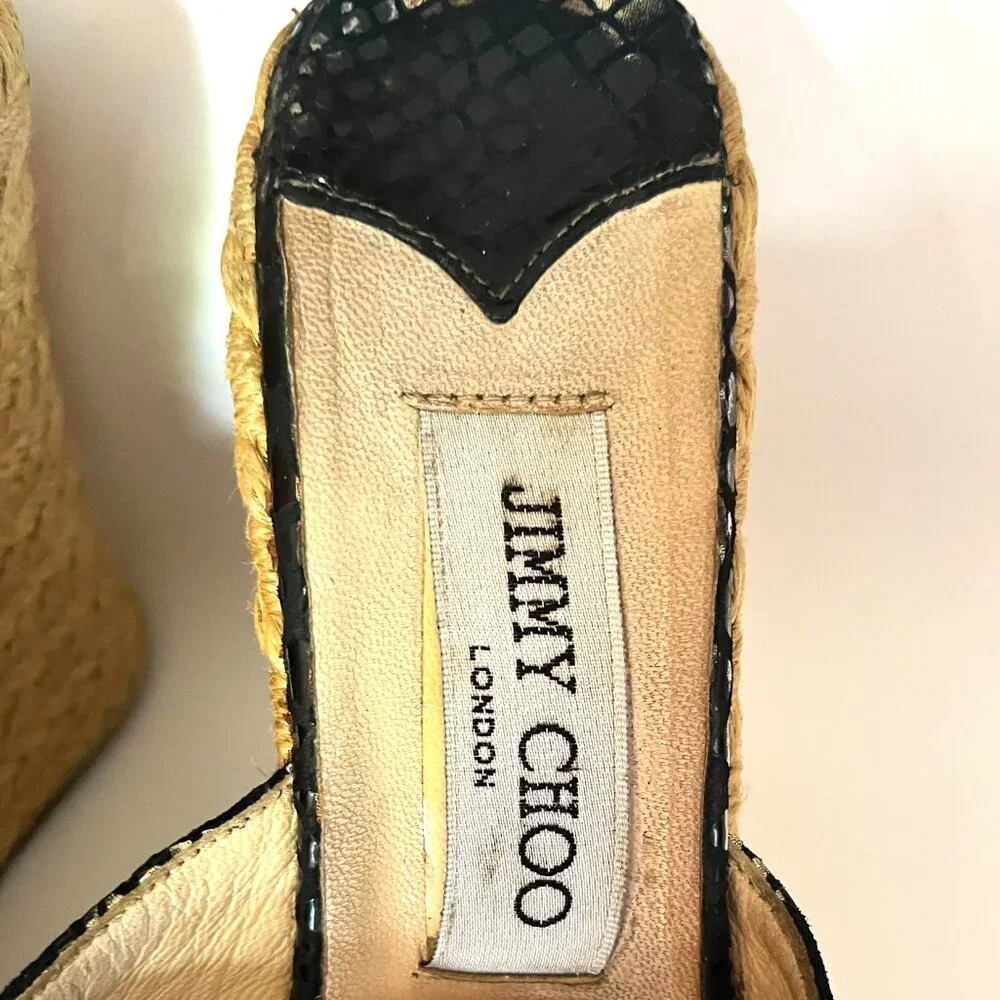 Jimmy Choo Iridescent Snakeskin Print Wedge Sandals - AS IS
